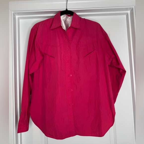 Vintage Pink Western Blouse with Slit Pockets and Light Shoulder Pads, Sz L - Picture 1 of 5